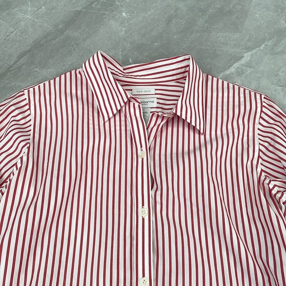 Women's Liz Claiborne Lizsport Button Down Cotton Long Sleeve Striped Shirt - Picture 2 of 16